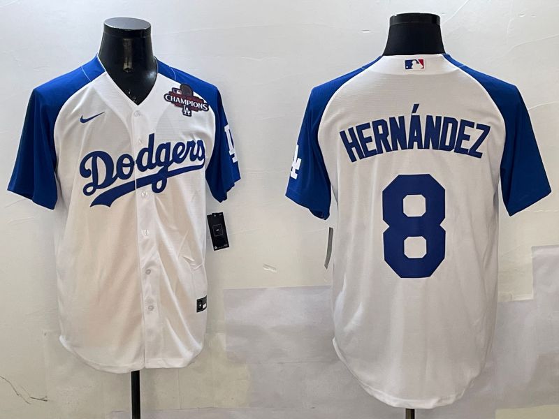 Men Los Angeles Dodgers #8 Hernandez White Blue Fashion Game 2025 Nike MLB Jersey style 4